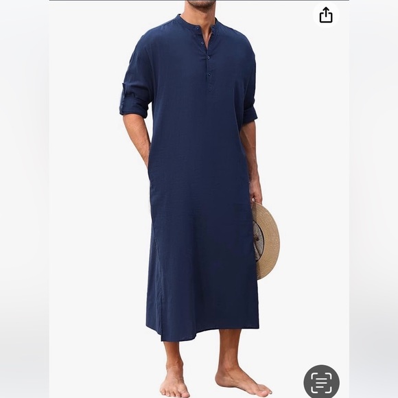 NWT TURETRENDY men’s long sleeve navy long kaftan loose fit size 2XL. - Picture 3 of 13